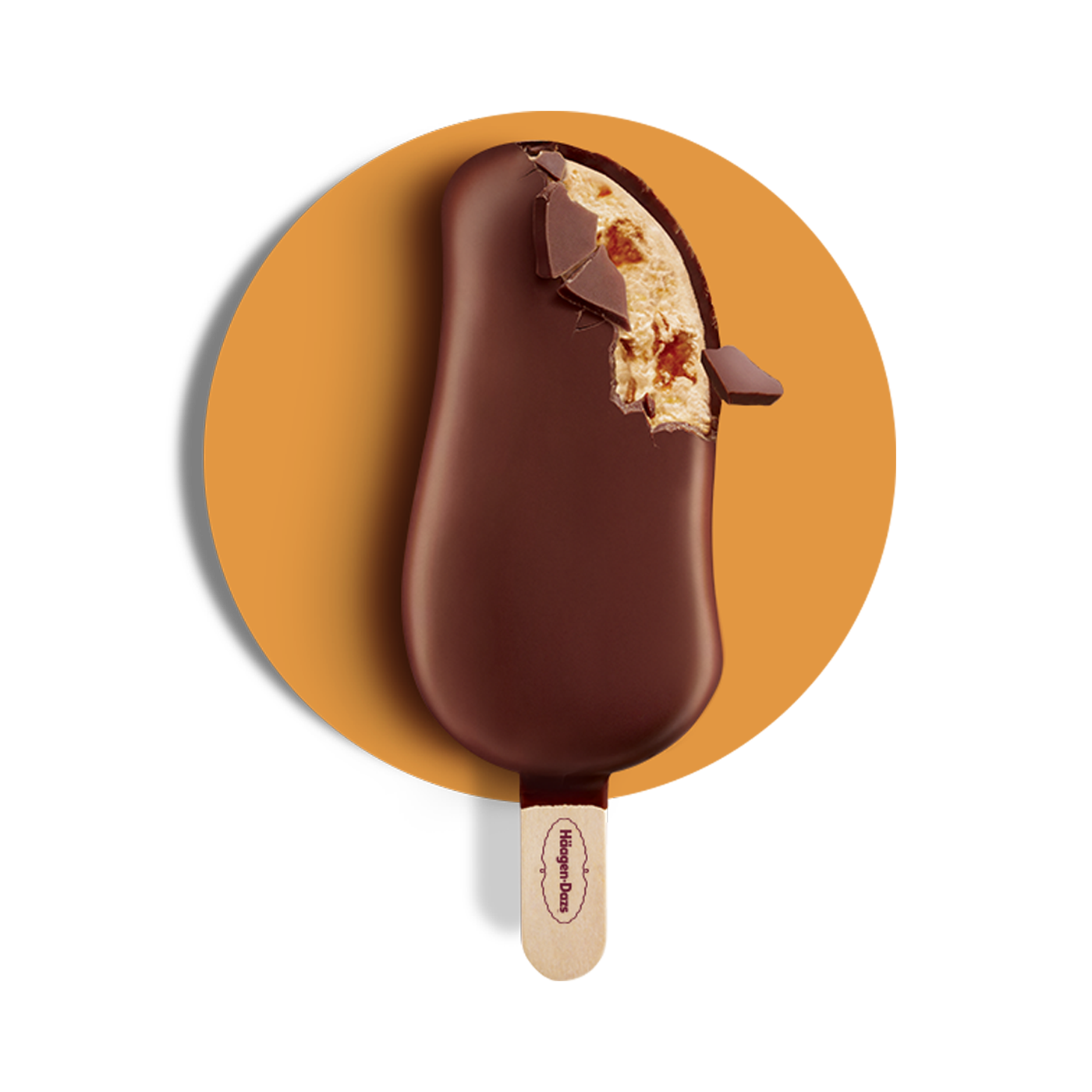 Haagen Dazs salted caramel stickbar with a bite taken out